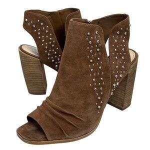 Vince Camuto Brown Studded Peep Toe Booties Women’s 10